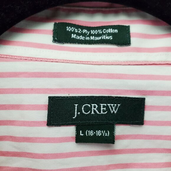 J. Crew Shirt Mens Large Pink Striped Classic Long Sleeve Button Front Cotton - Picture 2 of 7